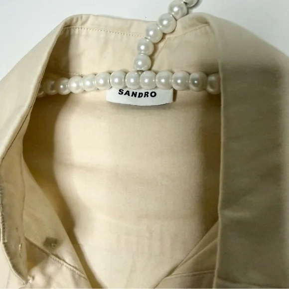 Sandro Rhinestone Cream Collared Shirt - Picture 4 of 12
